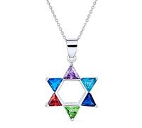 Bling Jewelry Collier Pendentif Étoile de David Hanoukka Judaica Moderne Multi-Couleur CZ en Argent Sterling .925 pour Femmes Adolescents