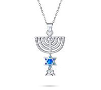 Bling Jewelry Collier Pendentif Étoile De David Menorah Hanoukka Religieuse En Opale Bleue Créée Pour Femmes, Adolescentes Et Bat Mitsvah En Argent Sterling .925