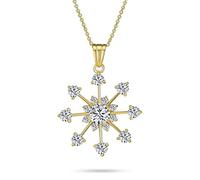 Bling Jewelry Collier Pendentif Festif En Forme De Flocon De Neige CZ Pour Noël, Captivant Le Thème Hivernal Gelé De La Saison Des Fêtes Pour Femmes Et Adolescentes, Plaqué Or Jaune