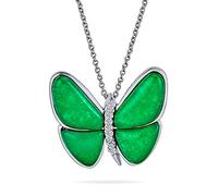 Bling Jewelry Collier Pendentif Papillon Insecte de Jardin en Quartz Jade Malaisien Vert Pierre Précieuse Authentique Accent Nature CZ pour Femme Adolescente Petite Amie Plaqué Argent