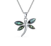 Bling Jewelry Collier Pendentif Papillon Libellule Luciole Incrustation Coquille d'Ormeau Arc-en-ciel Pour Femmes Pour Adolescente en Argent Sterling .925 Avec Chaîne