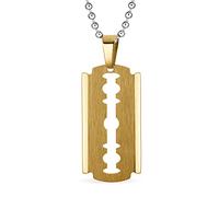 Bling Jewelry Collier Pendentif Personnalisable Pour Homme En Forme De Plaque D'Identité Avec Grande Lame De Rasoir Style Hip-Hop Biker Punk Rock En Acier Inoxydable Doré Chaîne À Billes De 20 Pouces