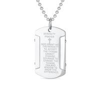 Bling Jewelry Collier Pendentif Plaque Militaire Style Empilable Mantra Religieux Message Inspirant Personnalisé Prière de Sérénité pour Hommes Adolescents Ton Argent Acier Inoxydable