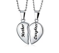 Bling Jewelry Collier pendentif puzzle cœur brisé personnalisable BFF mère-fille, ensemble de 2 pièces séparables, pour maman, ton argent, acier inoxydable.