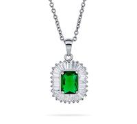 Bling Jewelry Collier Pendentif Style Art Déco Rectangle Vert Baguette Halo AAA CZ Émeraude Taillée Simulée Pour Femme Plaqué Argent