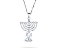 Bling Jewelry Collier Pendentif Traditionnel Religieux Judaïque Hanoukka Menorah Étoile De David Pour Femmes Adolescentes Bat Mitsvah Plaqué Argent