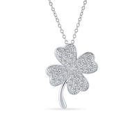 Bling Jewelry Collier Pendentif Trèfle à Quatre Feuilles Porte-Bonheur Irlandais Pavé CZ Pour Femmes Pour Adolescente en Argent Sterling .925