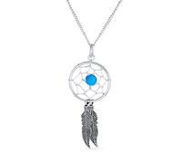 Bling Jewelry Collier Pour Femmes Ados En Argent Sterling Oxydé Avec Pendentif Attrape-Rêve En Forme De Feuille Et Plumes D'Indiens D'Amérique.