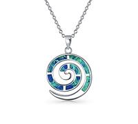 Bling Jewelry Collier Pour Femmes Avec Pendentif En Forme De Labyrinthe En Spirale En Argent Sterling 925 Avec Incrustation D'Opale Bleue.