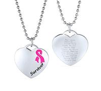 Bling Jewelry Collier Pour Femmes En Acier Inoxydable Argent Avec Gravure Personnalisée En Forme De Coeur Et Ruban Rose Pour Survivor Du Cancer Du Sein