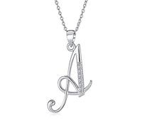 Bling Jewelry Collier Pour Femmes En Argent Sterling Avec Pendentif Abc En Zirconium Cubique Et Cz Pavé En Forme De Lettre Alphabet Cursive.