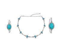 Bling Jewelry Collier Ras Du Cou Aigle En Turquoise Compressée Du Sud-Ouest Et Ensemble De Bijoux Boucles D'Oreilles Ovales Torsadées Pour Femmes Adolescentes Ton Argent Oxydé