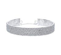 Bling Jewelry Collier ras du cou classique simple formel de fête de vacances étincelant à 5 rangées de strass pour femme bal de promo mariage ajustable.