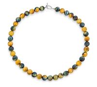 Bling Jewelry Collier ras du cou en perles rondes de 10 mm en œil de tigre marron alterné noirâtre gris mélangé, style occidental simple et épuré, pour femmes, fermoir plaqué argent, 17 pouces.