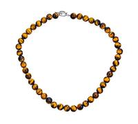 Bling Jewelry Collier ras du cou en perles rondes œil de tigre marron facetté 8MM, bijou occidental pour femmes et hommes, fermoir à bascule plaqué argent 17 pouces.