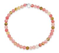 Bling Jewelry Collier ras du cou en perles rondes mates de 10 mm en jaspe taupe mélangé multicolore et quartz rose rose pour femmes, fermoir plaqué argent, 17 pouces.