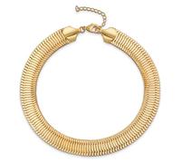 Bling Jewelry Collier Ras Du Cou Oméga En Chaîne De Serpent En Chevron Ton Or Ajusté Et Flexible Pour Femmes Adolescentes, 15 Pouces De Longueur Et 10 MM De Largeur