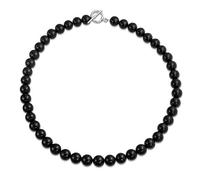 Bling Jewelry Collier Ras du Cou Simple et Basique en Perles Rondes d'onyx Noir Classique Occidental de 10 mm pour Femmes et Adolescentes avec Fermoir plaqué Argent de 17 Pouces.