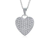 Bling Jewelry Collier Romantique Et Élégant Avec Une Grande Zircone Cubique Pavée Et Un Pendentif En Forme De Cœur Pour Femmes Ados En Argent Sterling Avec Chaine