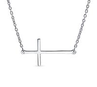 Bling Jewelry Collier Simple Et Minimaliste Avec Croix Horizontale Plate Et Latérale, Pendentif Pour Femmes Ados En Argent Sterling 925