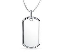 Bling Jewelry Collier Traditionnel Personnalisé Pour Hommes Grande Plaque D'Identification Militaire Pour Hommes Ados Argent Sterling .925 Longue Chaîne De Boules 24 Pouces Personnalisable