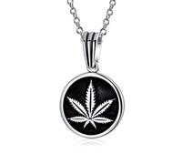 Bling Jewelry Collier Unisexe Avec Pendentif Rond En Forme De Feuille De Chanvre, De Cannabis Et De Feuilles De Marijuana Collier Western Pour Hommes Et Femmes En Argent 925 Oxydé Avec Chaîne.