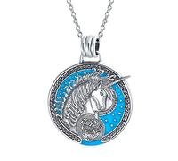 Bling Jewelry Collier Unisexe En Argent Sterling 925 Avec Un Grand Médaillon Rond En Forme De Pégase Bleu Céleste Et Une Licorne Mythique Pour Les Femmes Pour Les Hommes Pour Les Adolescents.