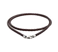 Bling Jewelry Cordon De Collier Tressé en Cuir Véritable Marron pour Femmes, Hommes Et Adolescents. Fermoir Mousqueton en Argent .925 De 18 Pouces