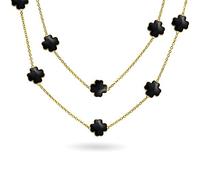 Bling Jewelry De Fleurs Noires Long Collier Station Émail Nacré Plaqué Or Avec Couche D'Enveloppement En Forme De Trèfle Àour Femmes