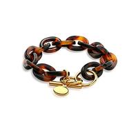 Bling Jewelry Déclaration De Mode Bracelet De Chaîne Ovale En Coquille De Tortue Léopard Marbrée Acrylique Dorée Marron Pour Femmes Adolescentes En Acier Inoxydable Plaqué Or Jaune