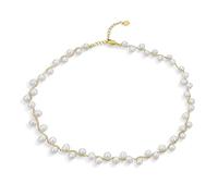 Bling Jewelry Délicat Collier De Mariage Multi-Brins De Perles De Culture Blanches Baroques Collier Tour De Cou Entrelacé Pour Femmes Filles Mariage Plaqué Or Jaune 18K 14" Ajustable