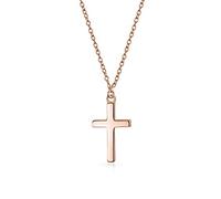 Bling Jewelry Délicat Petit Pendentif Croix Religieuse Plat Simple Pour Femmes Adolescents Plaqué Or Rose Poli En Argent Sterling .925