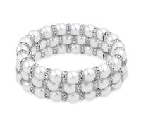 Bling Jewelry Ensemble De 3 Bracelets Extensibles Empilables Avec Perles Simulées Blanches Pour Femmes Avec Des Séparateurs En Cristal Blanc Et En Laiton Plaqué Argent