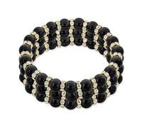 Bling Jewelry Ensemble De 3 Bracelets Extensibles Empilables En Perles Noires Pour Femmes Avec Des Perles Rondelles En Cristal Blanc Et Des Séparateurs En Laiton Plaqué Or