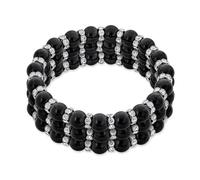 Bling Jewelry Ensemble De 3 Bracelets Extensibles En Perles Noires Pour Femmes Avec Des Perles Rondelles En Cristal Blanc Et Des Séparateurs En Laiton Plaqué Argent