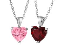 Bling Jewelry Ensemble De Deux Colliers Pendentifs Solitaires En Forme De Cœur En Zircone Cubique AAA 5Ct Rouge Et Rose D'Élégance Intemporelle Pour Femmes Et Adolescentes En Argent Sterling .925