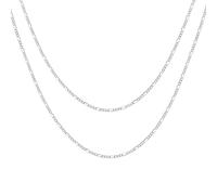 Bling Jewelry Ensemble de deux colliers unisexes fins et légers de 1,5 mm en argent sterling massif .925 avec maillons Figaro pour hommes et femmes de 20 et 24 pouces.
