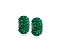 Bling Jewelry Ensemble de deux perles intercalaires en cristal vert forêt solide avec noyau en argent sterling .925, adaptées aux bracelets à breloques européens pour femmes et adolescentes.