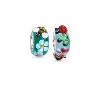 Bling Jewelry Ensemble De Deux Perles Intercalaires En Verre De Murano Avec Abeille Multicolore Et Coccinelle, Cœur En Argent Sterling .925, Pour Bracelet À Breloques Européen Pour Femmes