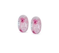 Bling Jewelry Ensemble De Deux Perles Intercalaires En Verre De Murano Avec Cœur En Argent Sterling .925, Fleur Rose Et Blanche, Adaptées Aux Bracelets Européens Pour Femmes Et Adolescentes
