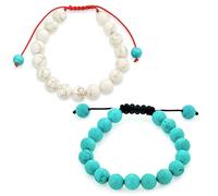 Ensemble De Deux Unisexe Pierres Précieuses Bleu Turquoise Blanc Howlite Shamballa Inspiré Empilable 10 MM Perle Bracelet Western Bijoux Pour Femmes Hommes Rouge Cordon Chaîne Réglable
