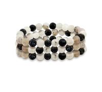 Bling Jewelry Ensemble de trois bracelets extensibles en perles rondes de quartz gris mat semi-précieux de 8 mm pour femmes, hommes, adolescents, unisexe.