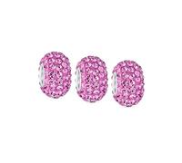 Bling Jewelry Ensemble De Trois Entretoises En Cristal Rose Fuchsia Solide Avec Noyau En Argent Sterling .925 S'Adapte Au Bracelet À Breloques Européen Pour Femmes Et Adolescentes