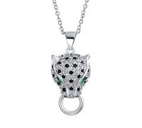 Estate Art Deco Style Animal Spotted Black White Cat Green Eye Cubic Zirconia CZ Panther Pendant Collier Pour Femmes Laiton Argenté