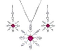 Bling Jewelry Fête De Noël Bijoux Ensemble Rose Rose Cz Cubic Zirconia Snowflake Collier Pendentif Dangling Boucles D’Oreilles Pour Femmes Leverback 925 Argent Sterling