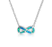 Bling Jewelry Forever Romantic Eternity Figure Eight Symbol Love Knot Gemstone Blue Created Opal L'Infini Pendant Collier For Women Girlfriend .925 Argent Sterling October Pierre De