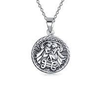 Gémeaux Horoscope Pendentif En Forme De Médaillon Rond Pour Les Hommes Et Les Femmes Collier En Argent Sterling Vieilli