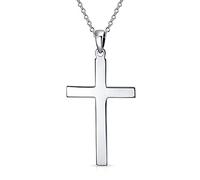 Bling Jewelry Grand Collier Pendentif Croix Religieuse Traditionnelle Unisexe Personnalisable Simple et Basique pour Femmes Hommes Adolescents Poli en Argent Massif .925 Sterling