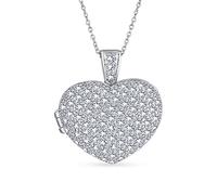 Bling Jewelry Grand Pendentif Collier Diffuseur de Parfum d'Huile Essentielle en Forme de Cœur Bombé avec Pavé de Zircon Cubique pour Femmes et Adolescents