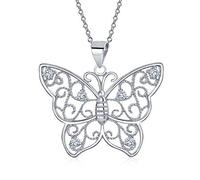 Bling Jewelry Grand Pendentif Papillon De Jardin Avec Accents En Zircone Cubique Filigrane Pour Femmes Adolescentes Argent Sterling .925
